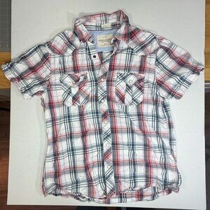2000’s American Eagle Outfitters Red and Blue Plaid Button Down Shirt